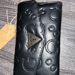 Guess Black Embossed G Logo Wallet with Triangle Metal Logo